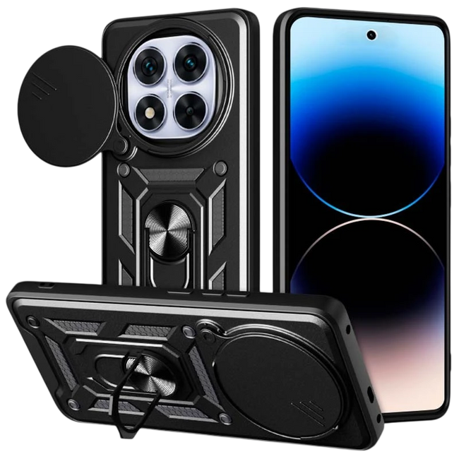 Funda Armadura Militar para Xiaomi Redmi Note 14 Pro 5G / Poco X7 5G con Protección de Cámara, Soporte Metálico y Anillo Negro Hover Image