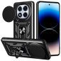 Funda Armadura Militar para Xiaomi Redmi Note 14 Pro 5G / Poco X7 5G con Protección de Cámara, Soporte Metálico y Anillo Negro