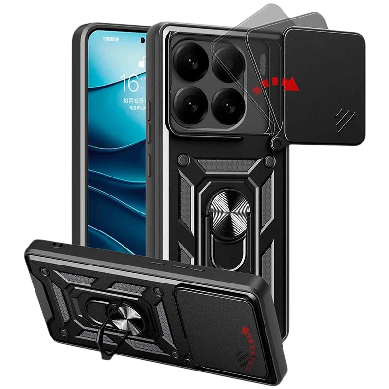 Funda Armadura Militar para Xiaomi 15 5G con Protección de Cámara, Soporte Metálico y Anillo Negro