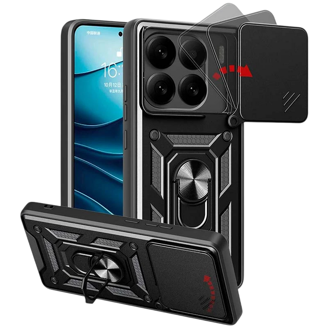 Funda Armadura Militar para Xiaomi 15 5G con Protección de Cámara, Soporte Metálico y Anillo Negro Hover Image