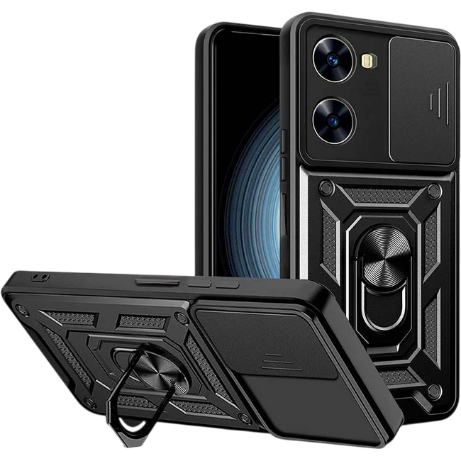 Funda Armadura Militar para Xiaomi Poco X7 Pro 5G con Protección de Cámara, Soporte Metálico y Anillo Negro Hover Image