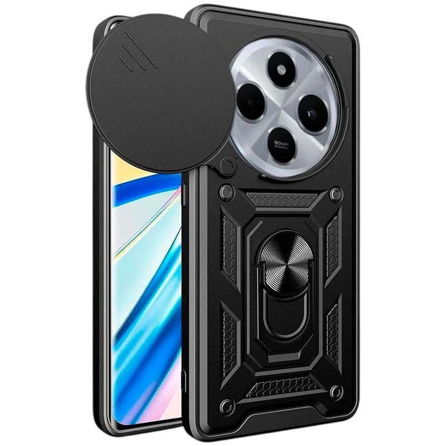 Funda Armadura Militar para Xiaomi Redmi 14C / Poco C75 con Protección de Cámara, Soporte Metálico y Anillo Negro Hover Image