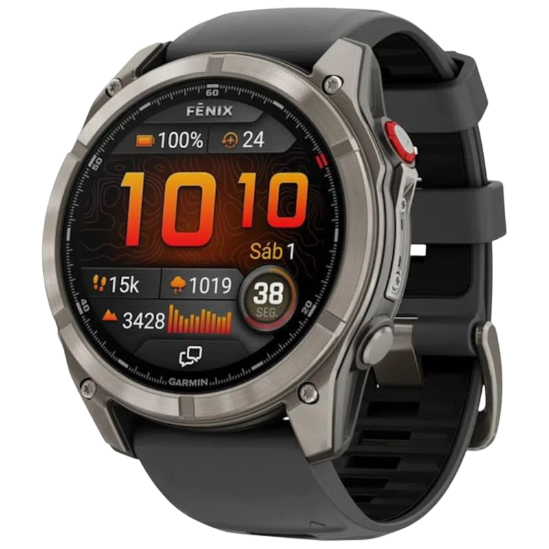 Garmin Fnix 8 Pro 51 mm AMOLED Zafiro Gris Titanio con correa de Silicona Negra