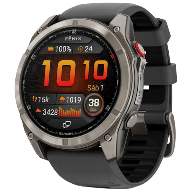 Garmin Fnix 8 Pro 51 mm AMOLED Zafiro Gris Titanio con correa de Silicona Negra Hover Image