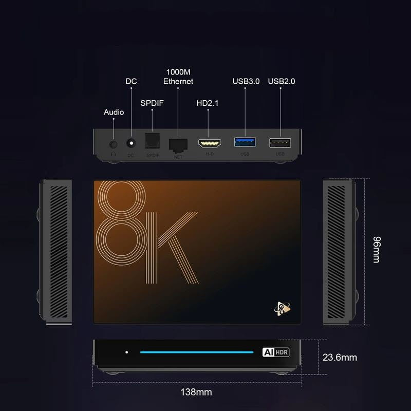 H96 MAX M9S 8K RK3576 8GB/128GB Wifi 6 Android 14 Negro - Android TV
