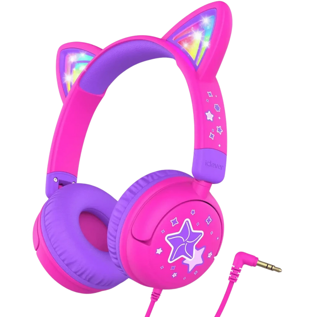 iClever Wired Kids Headphones Cat Ear, HS25, Hot Pink Hover Image