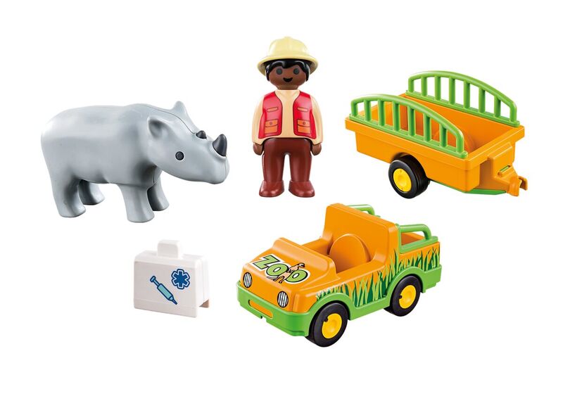 Playmobil 70182 1.2.3 vehículo del zoo con rinoceronte
