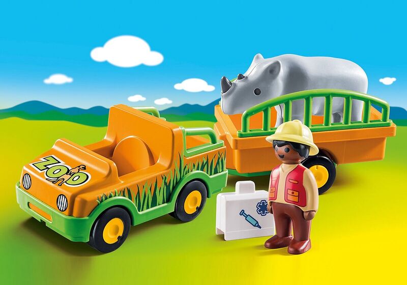 Playmobil - 1.2.3: vehículo del zoo con rinoceronte