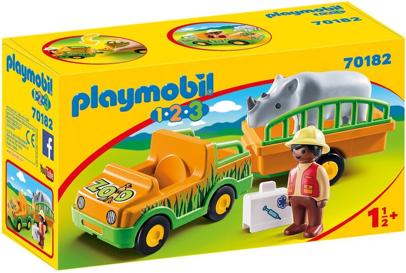 Playmobil 70182 1.2.3 vehículo del zoo con rinoceronte