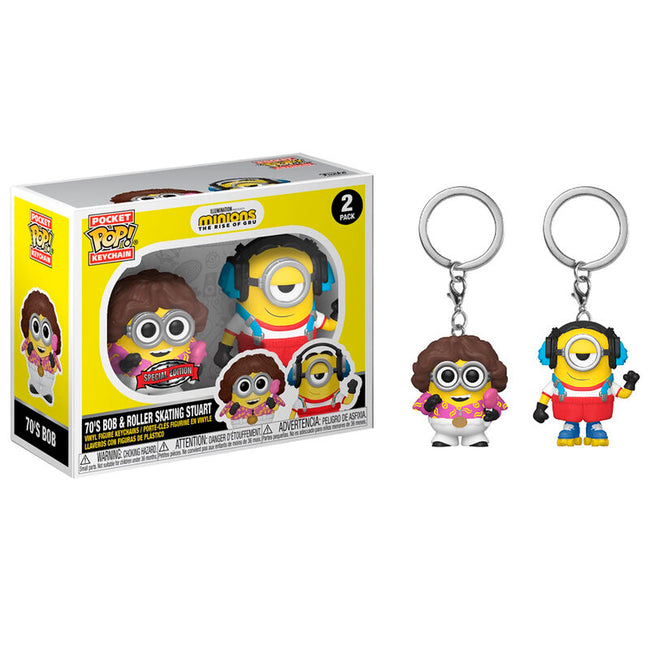 Funko Pocket Pop! Llavero Minions - Pack: Bob de los 70 y Stuart con patines Exclusivo Hover Image