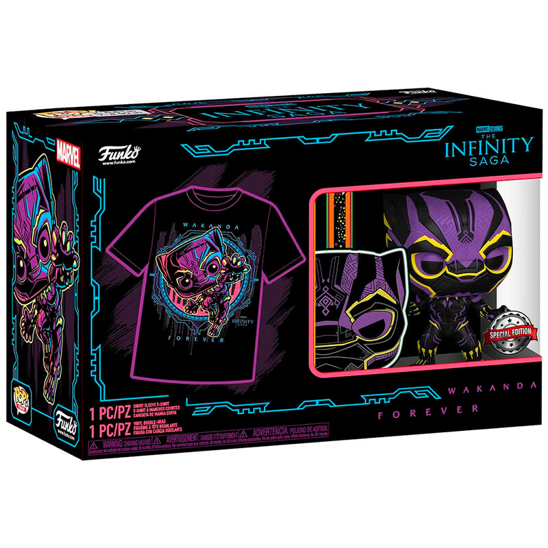 Funko pop! black panther (black light) exclusivo + camiseta talla m black panther