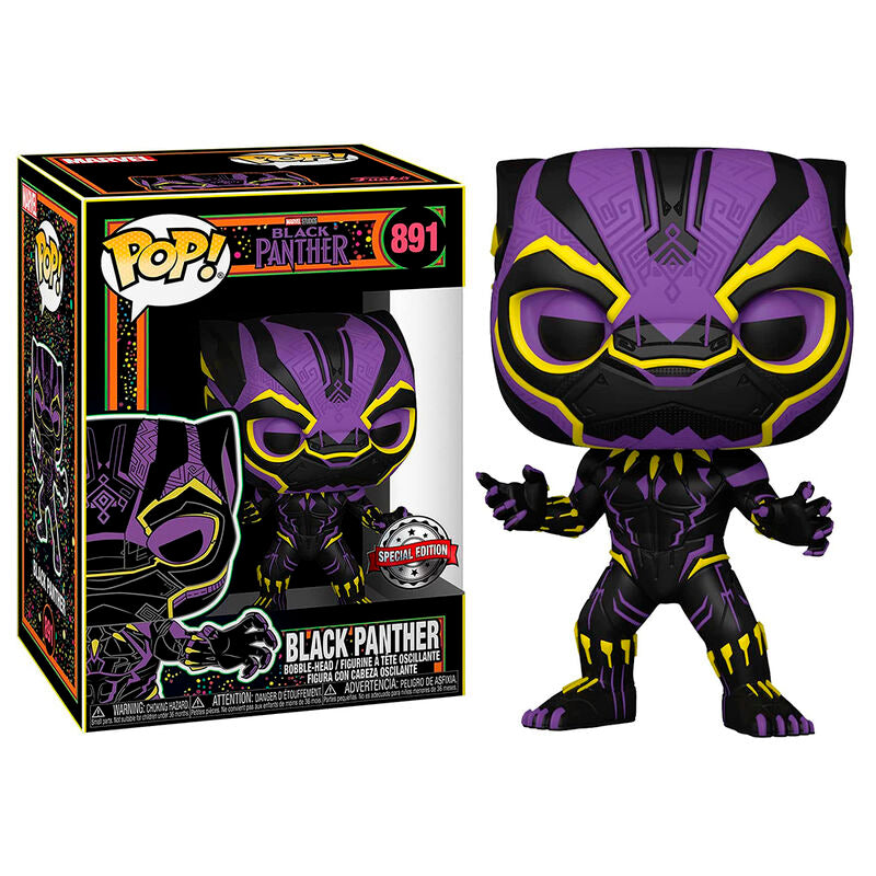 Funko pop! black panther (black light) exclusivo + camiseta talla m black panther