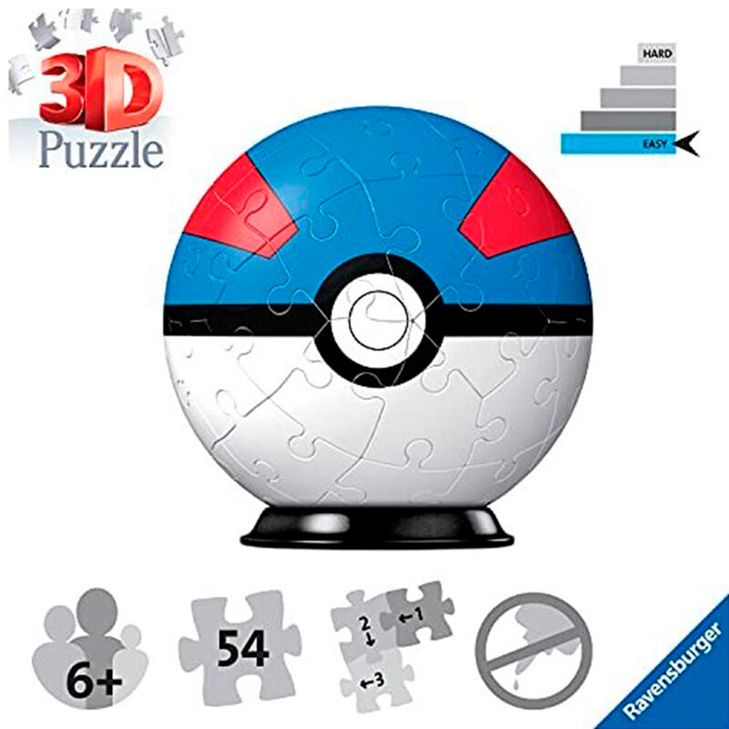 Ravensburger puzle 3d - pokémon superball azul 54 piezas