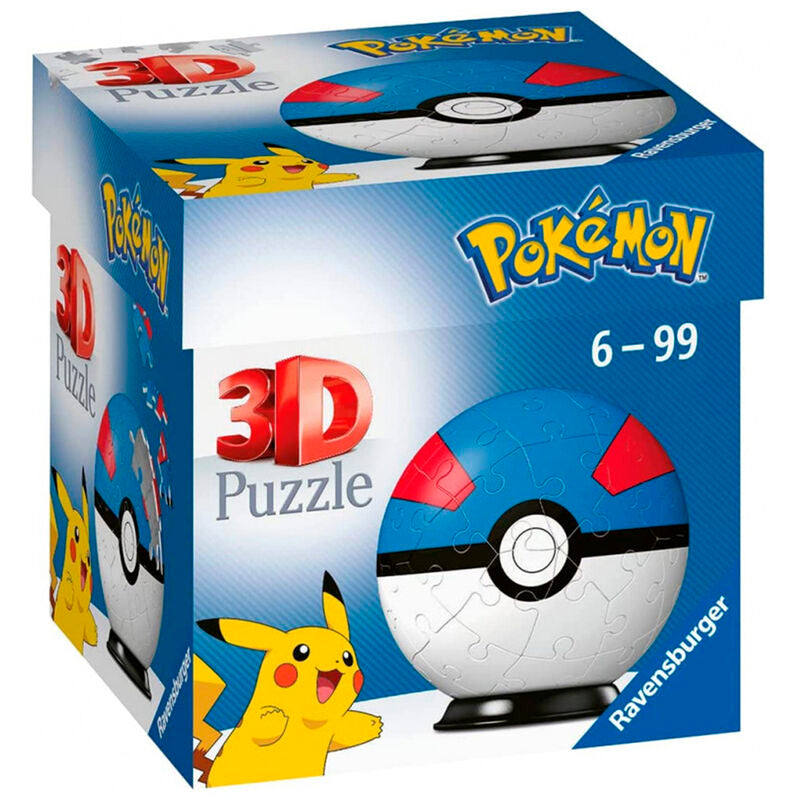 Ravensburger puzle 3d - pokémon superball azul 54 piezas