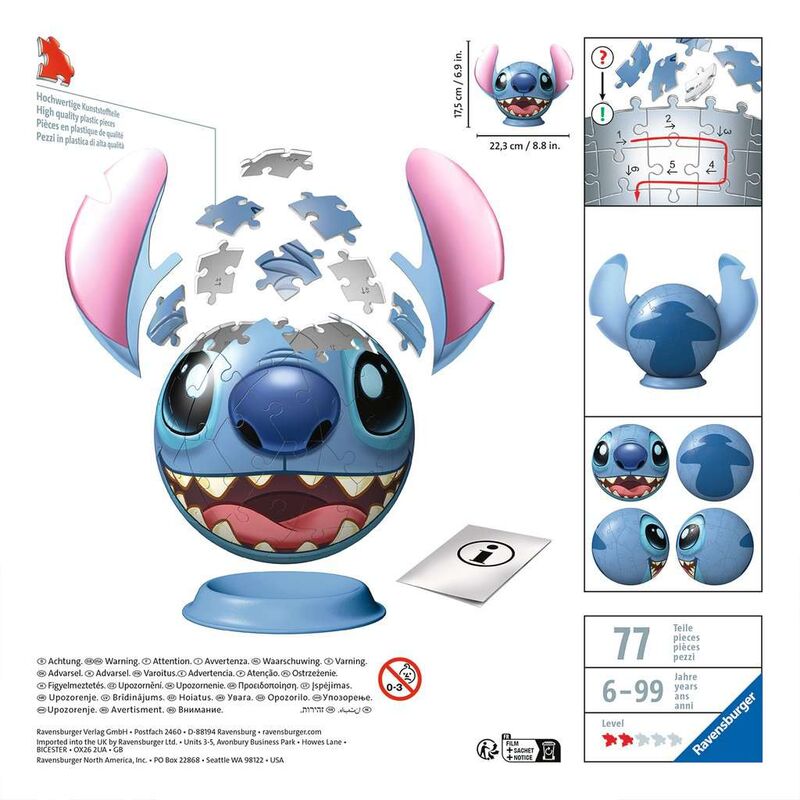 Ravensburger puzle 3d - disney stitch con orejas 72 piezas