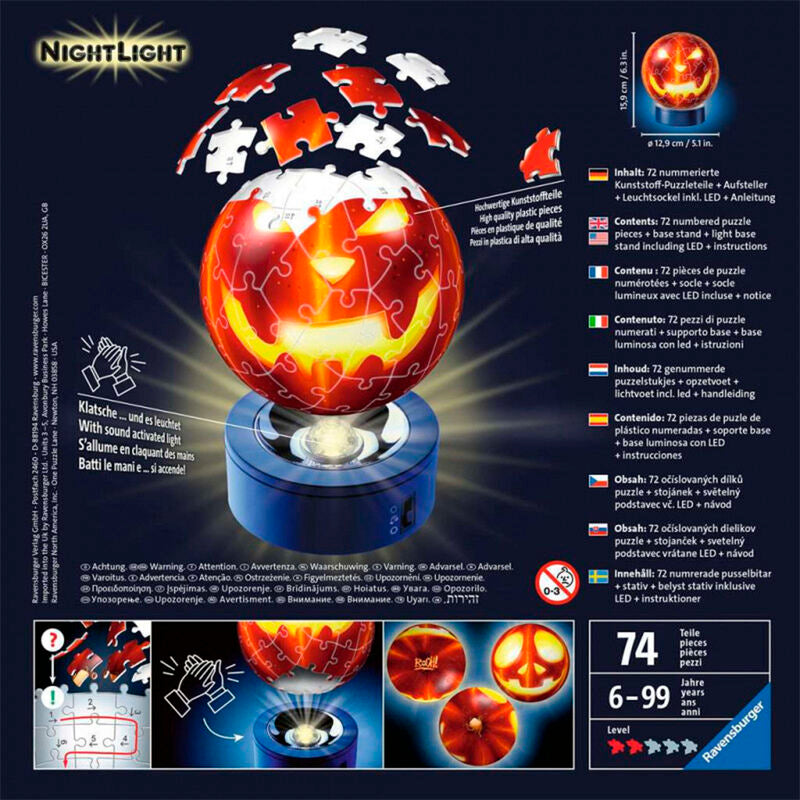 Ravensburger Puzle 3D Calabaza de Halloween Lámpara de Noche 74 Piezas