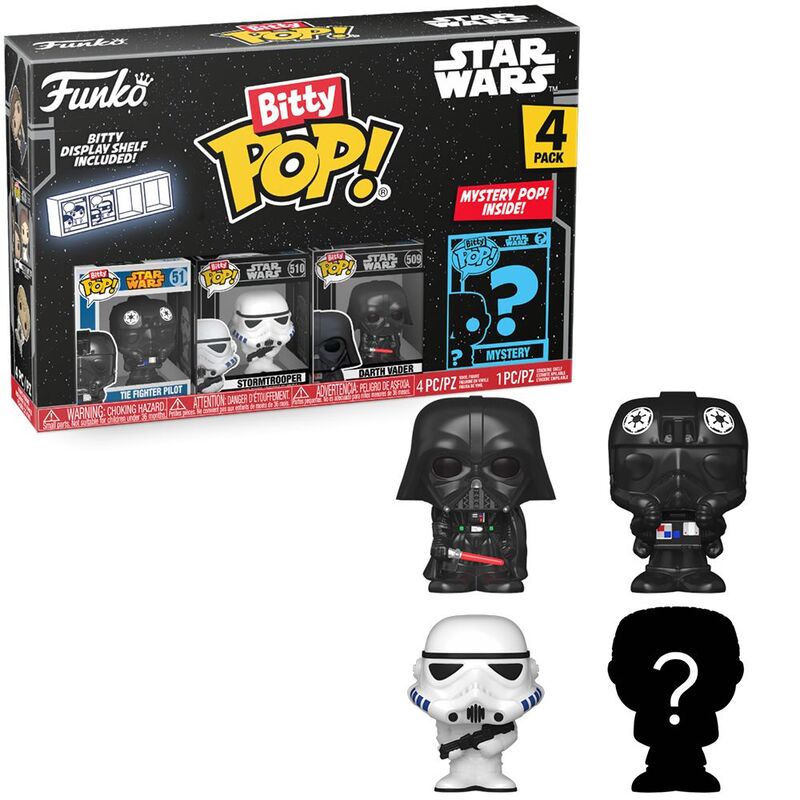 Funko Bitty Pop! Star Wars - Piloto TIE, Stormtrooper, Darth Vader y ?