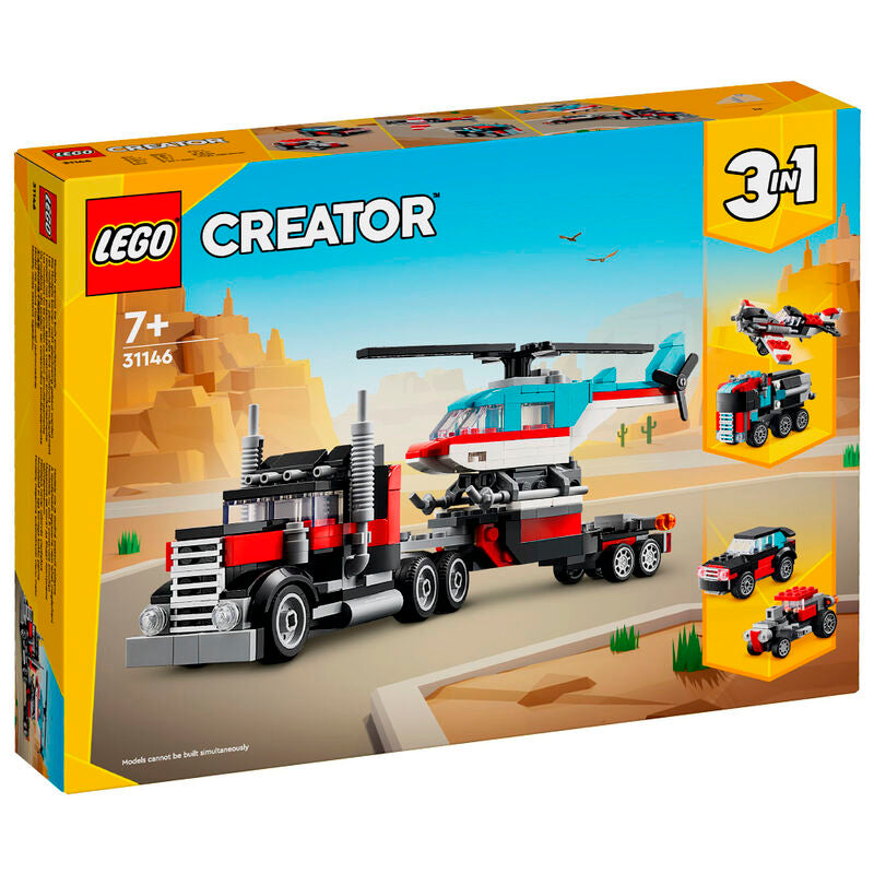 Lego creator 3en1 - camión plataforma con helicóptero