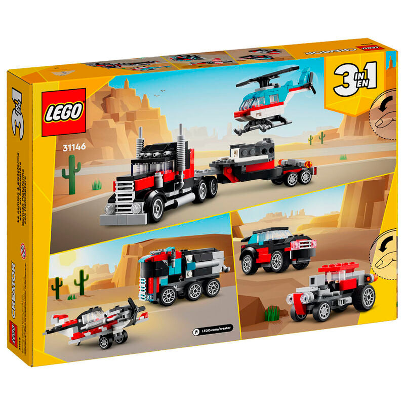 Lego creator 3en1 - camión plataforma con helicóptero