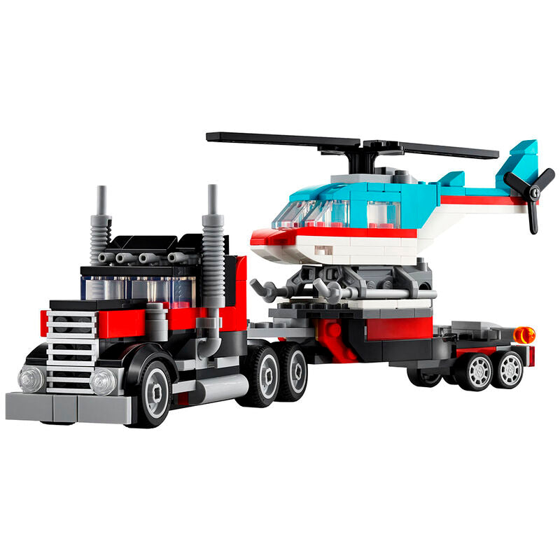 Lego creator 3en1 - camión plataforma con helicóptero