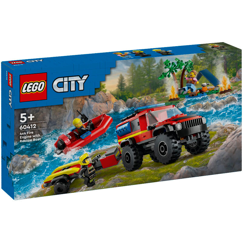 Lego city - camión de bomberos 4x4 con barco de rescate