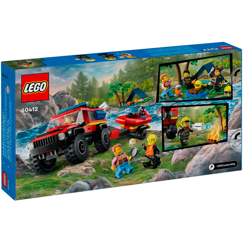 Lego city - camión de bomberos 4x4 con barco de rescate
