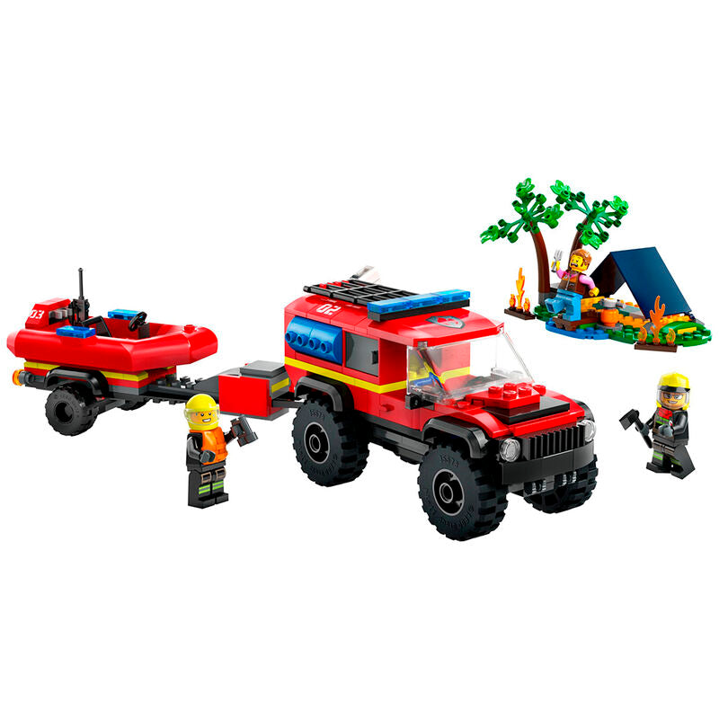 Lego city - camión de bomberos 4x4 con barco de rescate