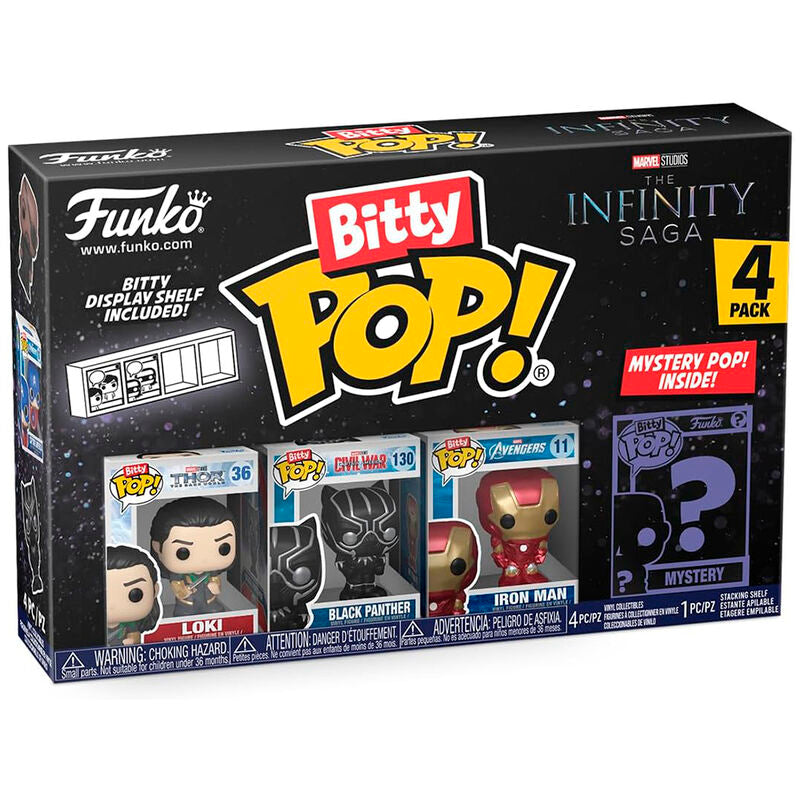 Funko Bitty Pop! La Saga del Infinito - Loki, Black Panther, Iron Man y ?