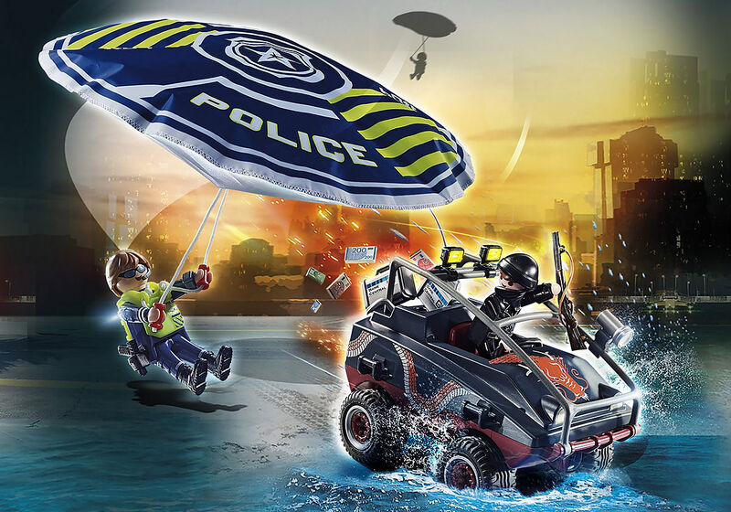 Playmobil Policía Paracaídas: persecución del vehículo anfibio