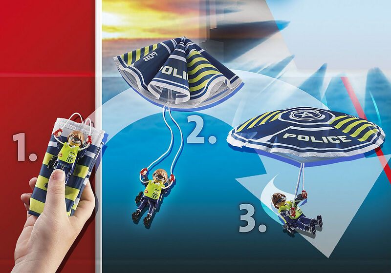 Playmobil Policía Paracaídas: persecución del vehículo anfibio