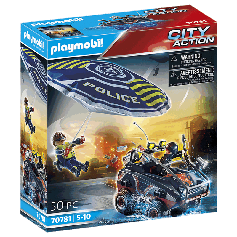 Playmobil Policía Paracaídas: persecución del vehículo anfibio