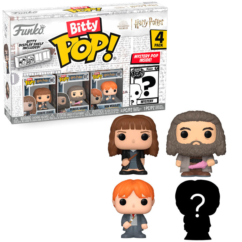 Funko Bitty Pop! Harry Potter - Hermione Granger, Rubeus Hagrid, Ron Weasley y ?
