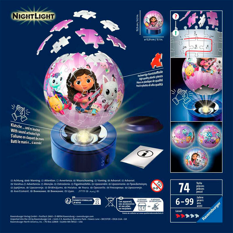 Ravensburger puzle 3d lámpara de noche de la casa de muecas de gabby 72 piezas