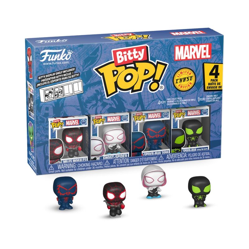 Funko bitty pop! marvel: spider-man - miles morales, ghost-spider, spider-man (2099), spider-man (traje de sigilo)