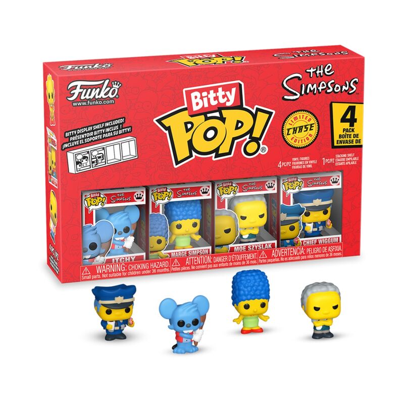 Funko bitty pop! the simpsons - pica, marge simpson, moe szyslak, jefe wiggum