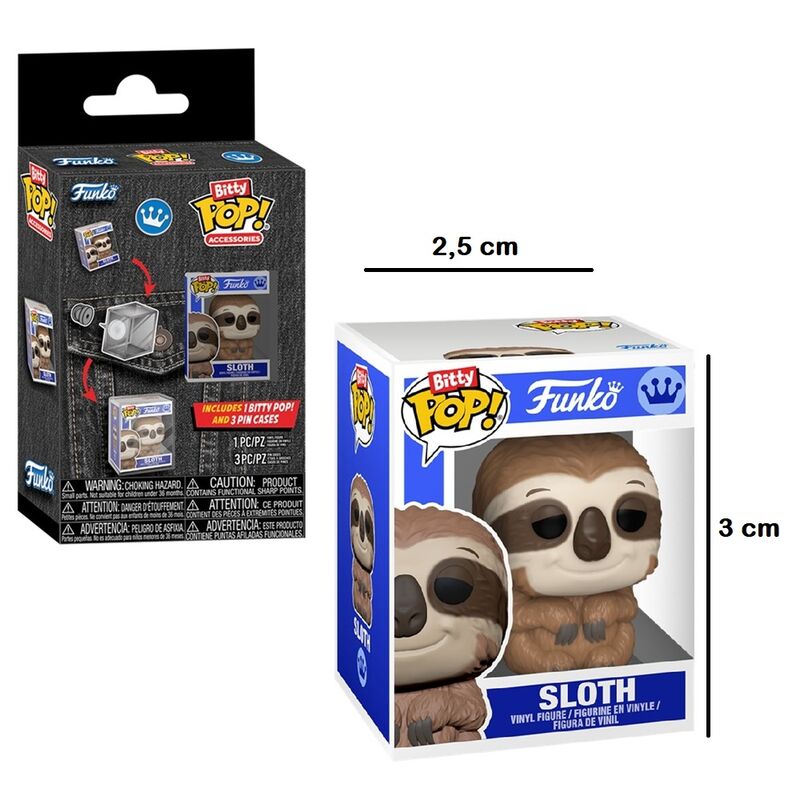 Funko bitty pop! accesorios - pack de perezoso y 3 protectores de pin