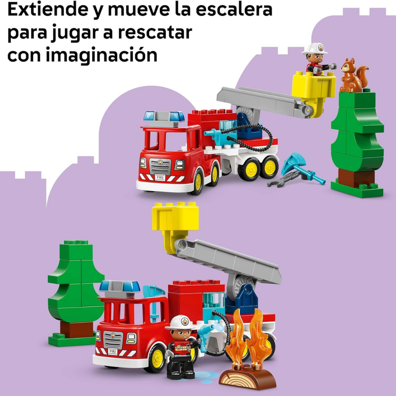 Lego duplo - camión de bomberos con manguera y bomberos