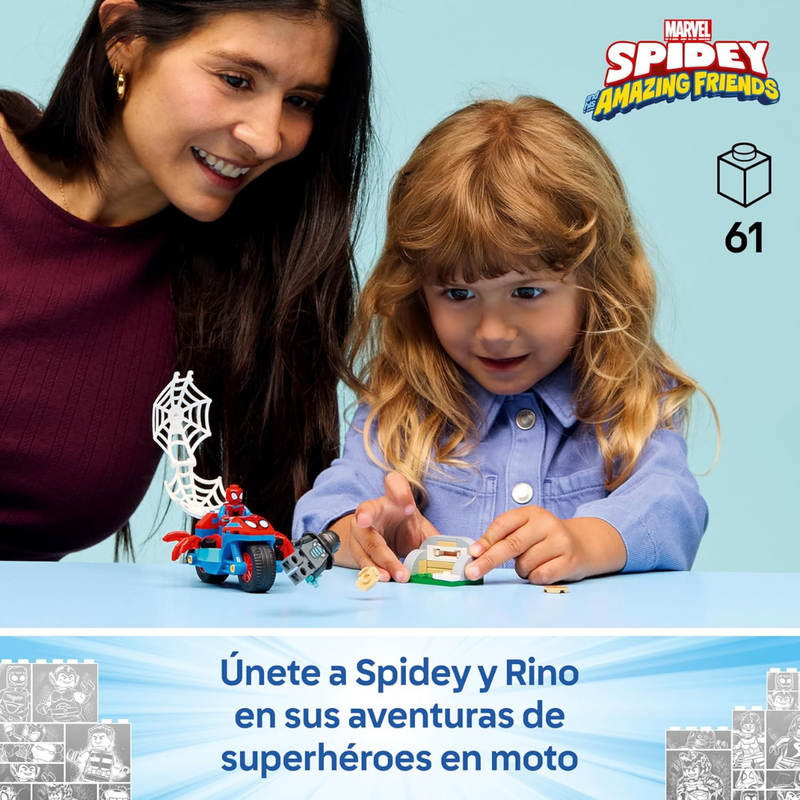 Lego marvel - spidey en su moto vs rino