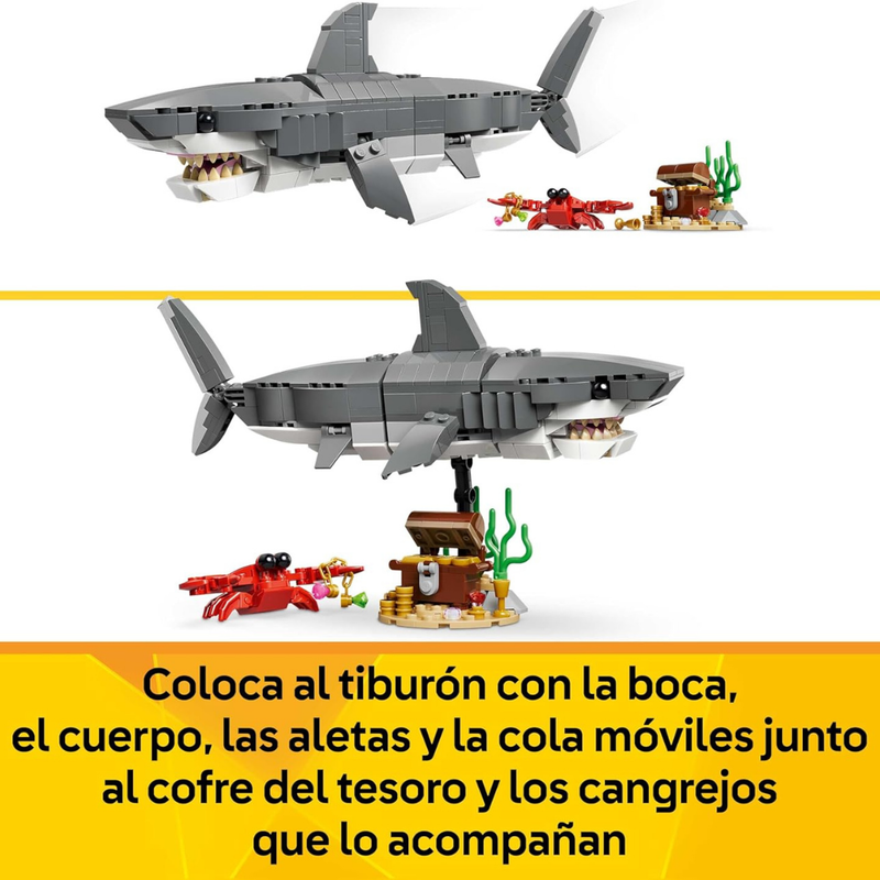 Lego creator 3en1 - feroz tiburón con cofre del tesoro