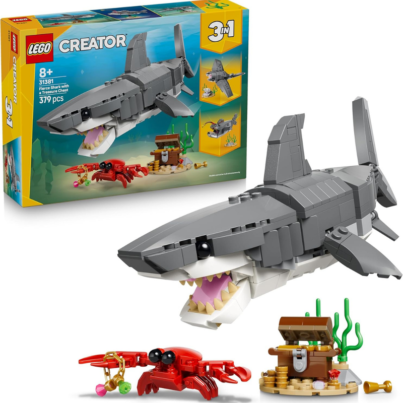Lego creator 3en1 - feroz tiburón con cofre del tesoro