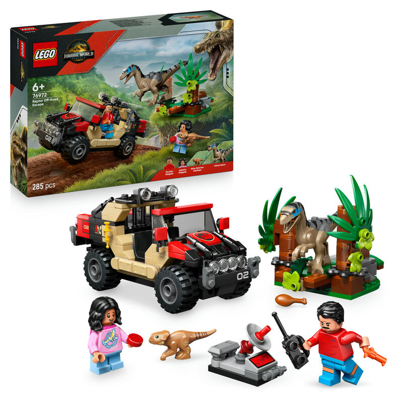 Lego jurassic world  huida en todoterreno y raptor al acecho