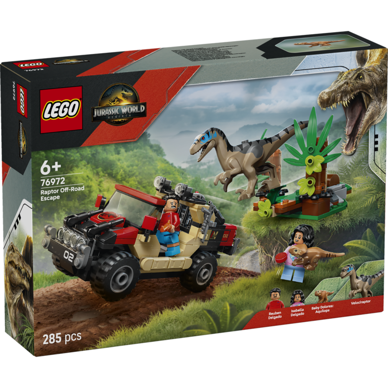 Lego jurassic world  huida en todoterreno y raptor al acecho
