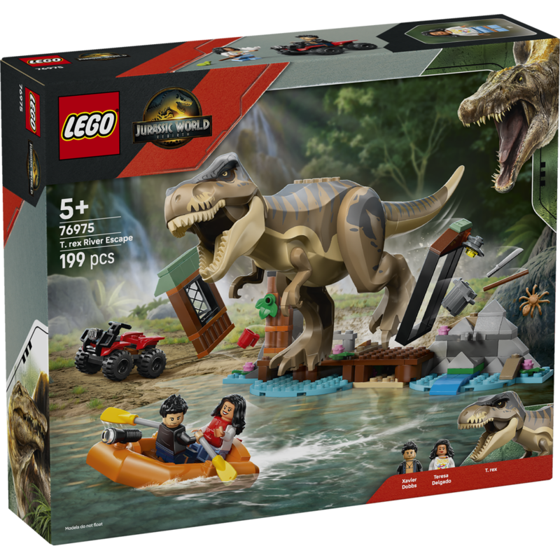 Lego jurassic world  huida por el río y t. rex a la caza