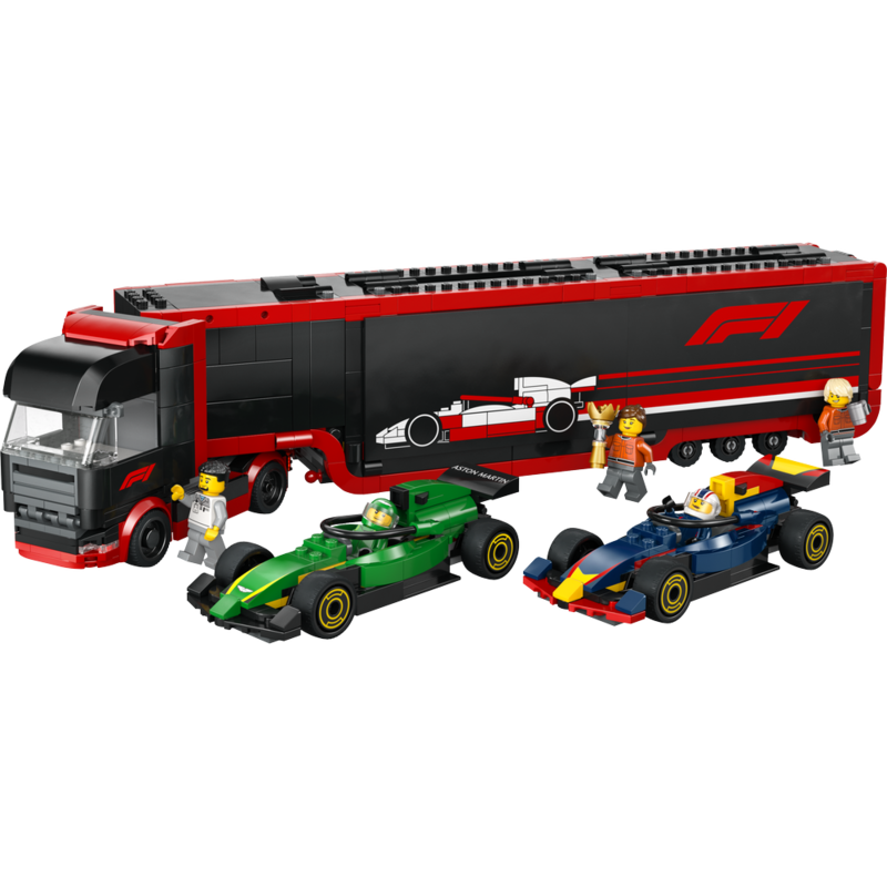 Lego city - camión de f1 con coches de f1 rb20 y amr24
