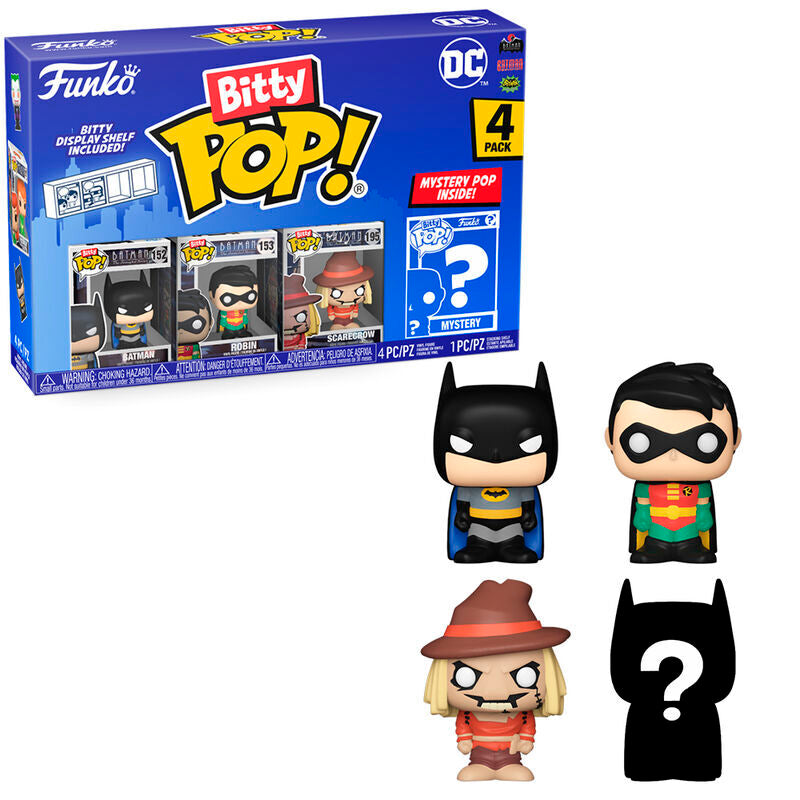 Funko bitty pop! batman - batman, robin, el espantapájaros y ?