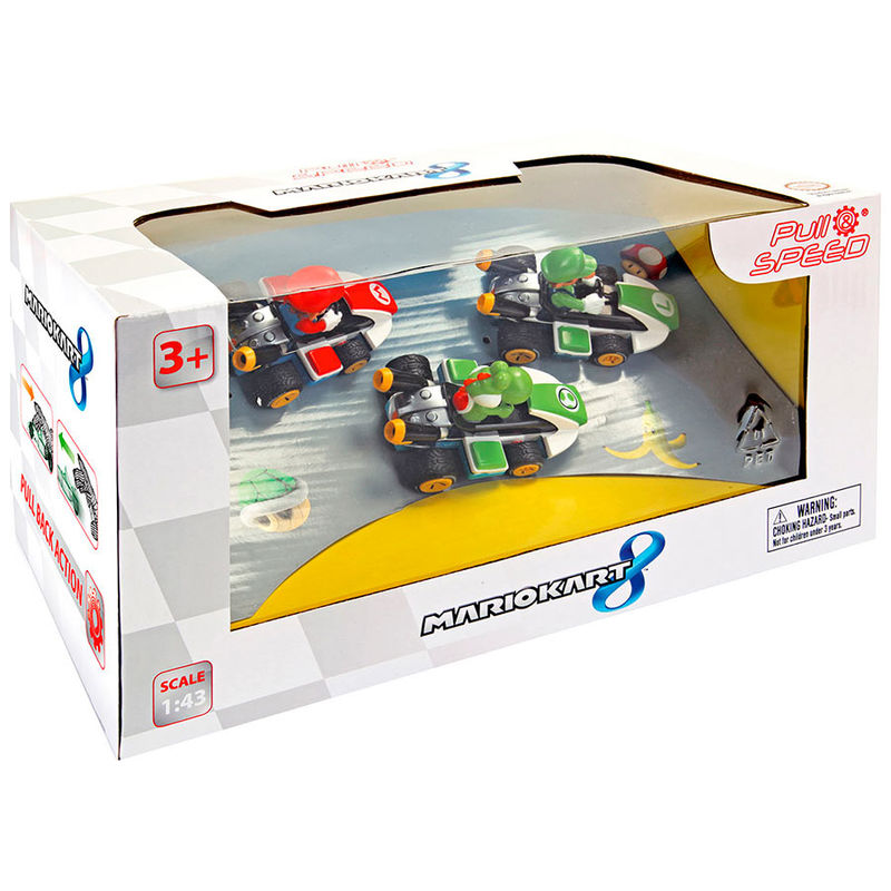 Blister 3 Coches Pull Speed Mario Kart 8 Mario Luigi Yoshi