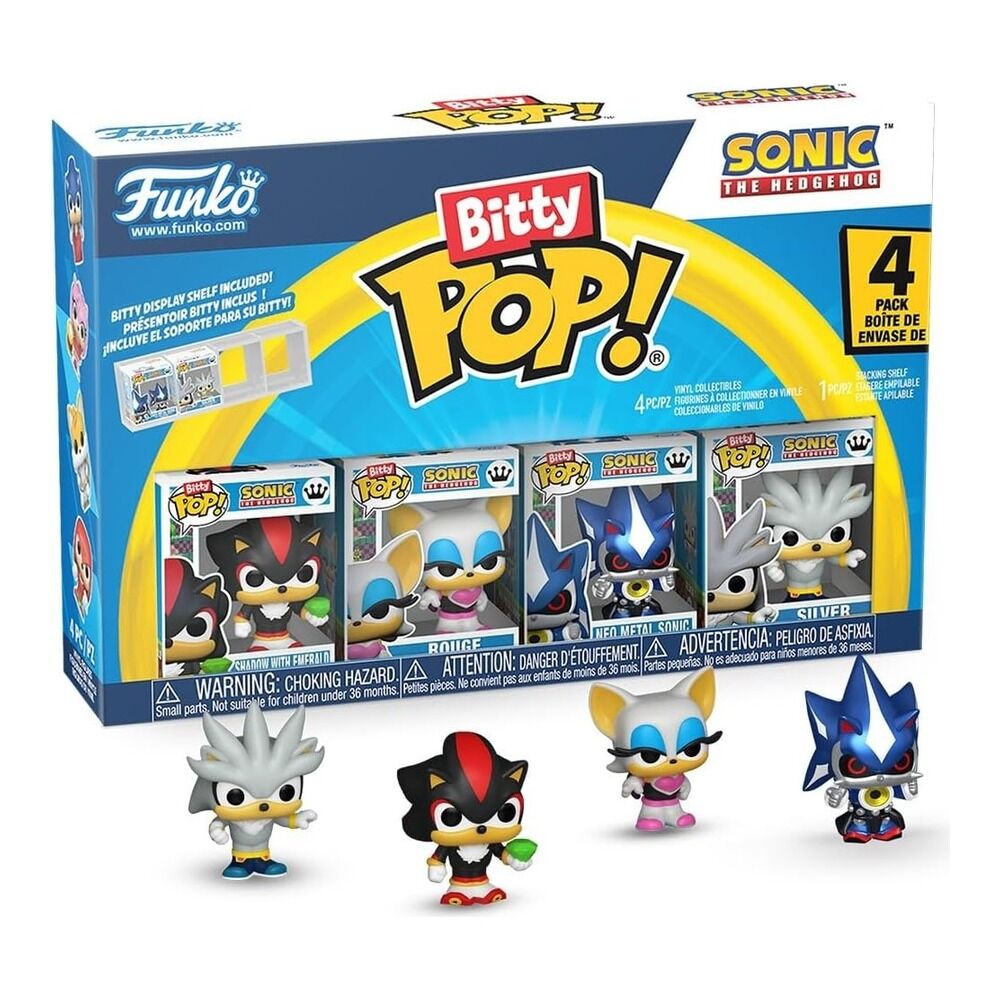 Funko bitty pop! sonic the hedgehog pack de 4 - shadow with emerald, rouge, neo metal sonic, silver the hedgehog