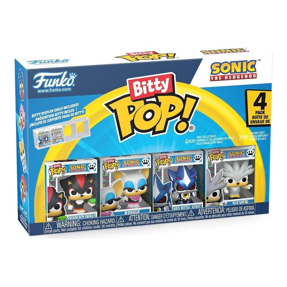 Funko bitty pop! sonic the hedgehog pack de 4 - shadow with emerald, rouge, neo metal sonic, silver the hedgehog