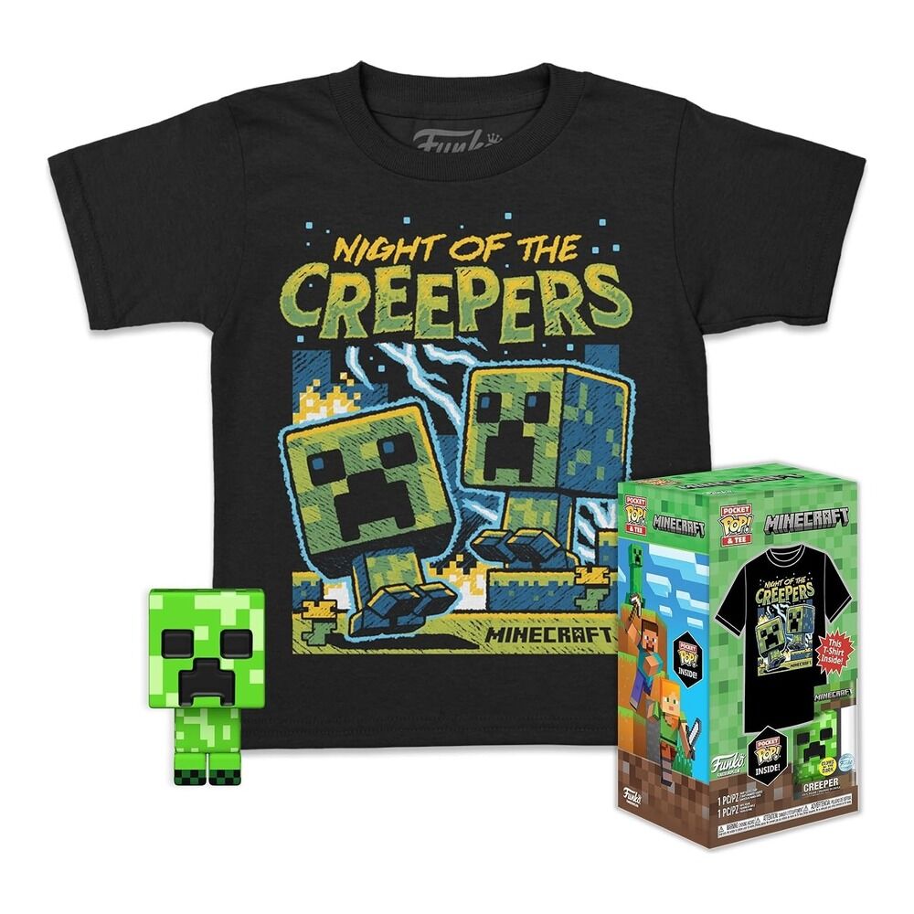 Funko pocket pop! minecraft creeper (glow in the dark) special edition + camiseta infantil talla l (10-11 aos)