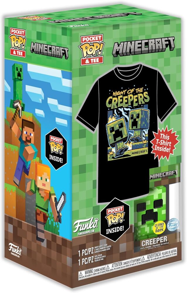 Funko pocket pop! minecraft creeper (glow in the dark) special edition + camiseta infantil talla l (10-11 aos) Main Image